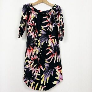 Lolë Tropical Rayon Dress Off-Shoulder Drawstring Waist Size‎ Large Side Pockets